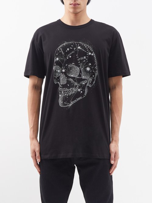 Alexander Mcqueen - Celestial-skull Cotton-jersey T-shirt - Mens - Black Silver