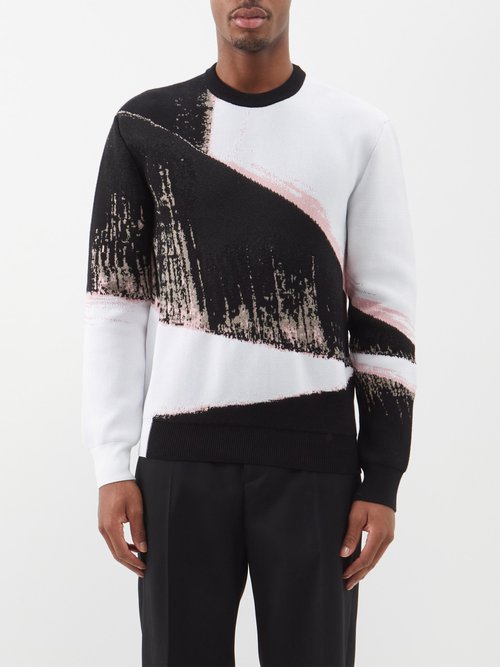 Alexander Mcqueen - Brush-stroke Jacquard Cotton-blend Sweater - Mens - Black Multi