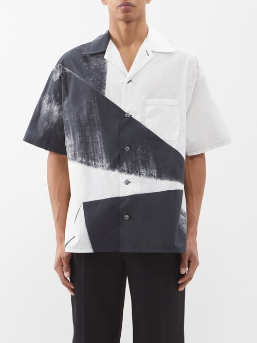 Alexander Mcqueen - Double Diamond Printed Cotton Short-sleved Shirt - Mens - Black White