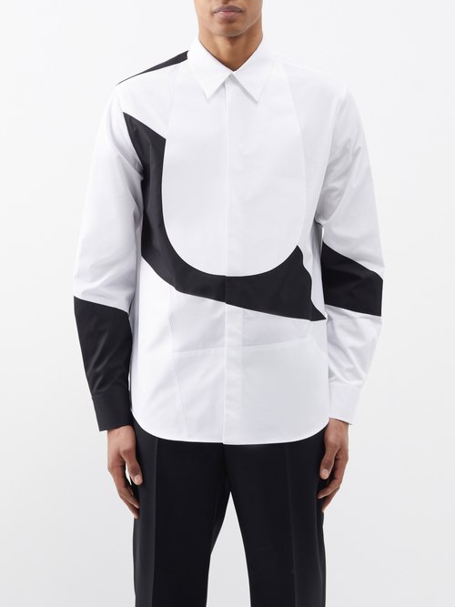 Alexander Mcqueen - Panelled Cotton-poplin Shirt - Mens - White Black