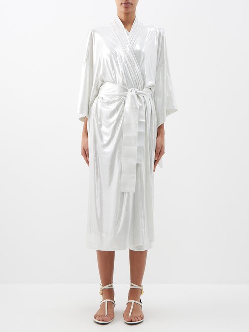 Norma Kamali - Belted Satin Coverup Robe - Womens - Pearl