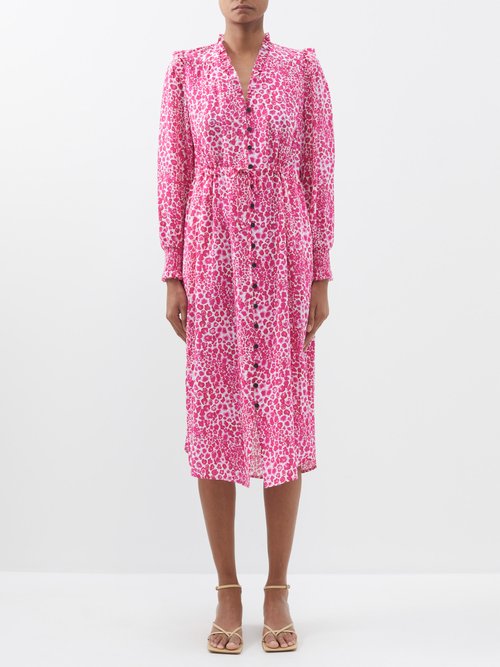Cefinn Stella Leopard-print Silk Midi Dress
