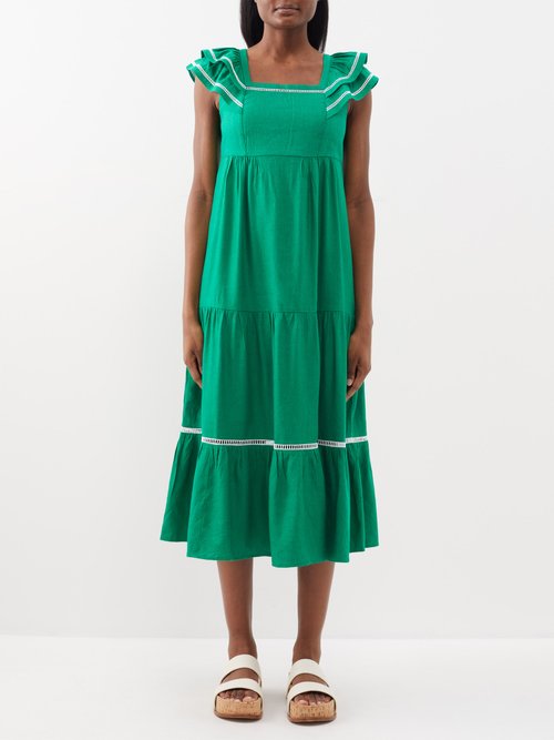 Cefinn Bella Square-neckline Linen-blend Dress