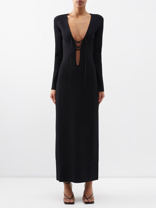 Altuzarra - Fornal Lace-up Knitted Midi Dress - Womens - Black