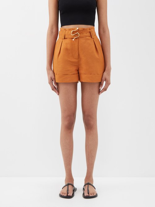 Aje Sanguine Pleated Linen-blend Shorts