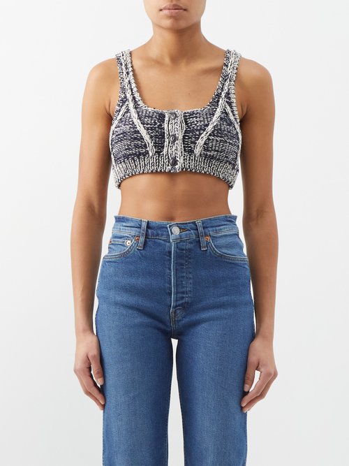 re/done - knitted-cotton bralette top womens navy