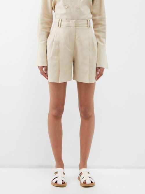 Another Tomorrow Pleated Linen Shorts