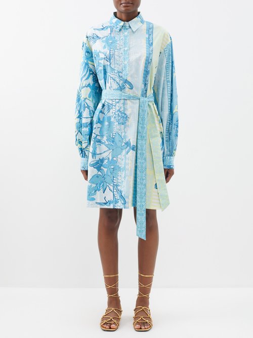 emporio sirenuse - odessa blossom-print cotton shirt dress womens blue print