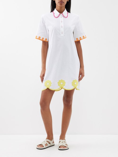 Saloni – Dree Embroidered Cotton-poplin Shirt Dress – Womens – White