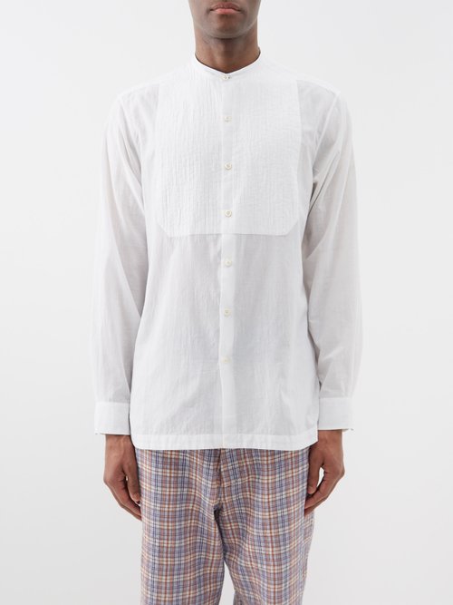 Pintuck-pleated Bib Cotton-muslin Shirt