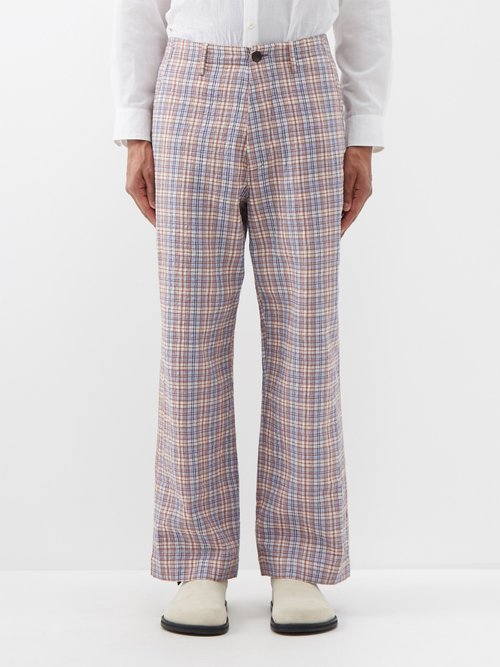 Check-cotton Relaxed-leg Trousers