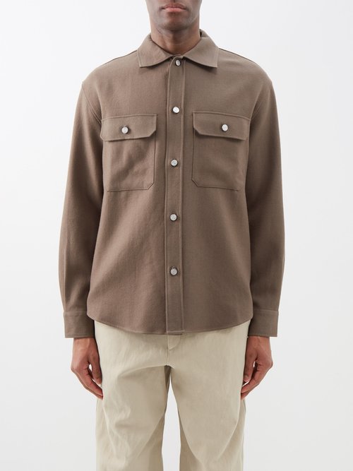 frame - flap-pocket wool overshirt mens brown