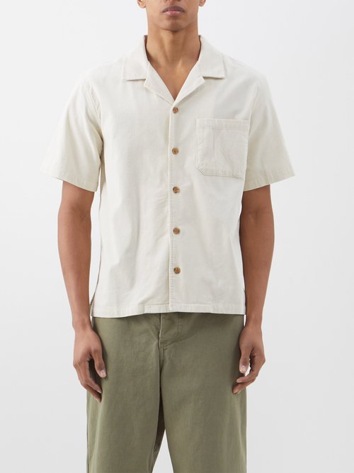 frame - cuban-collar cotton-corduroy short-sleeved shirt mens cream