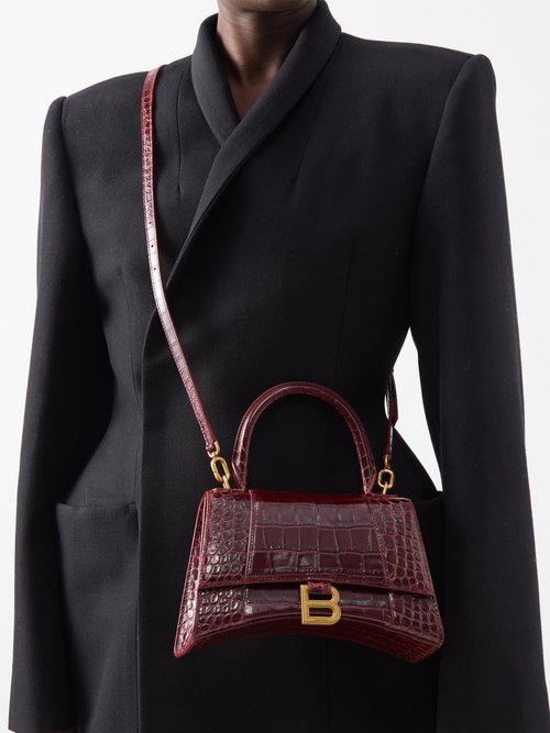 Luxury bag - Small Hourglass Graphity burgundy bag in crocodile-effect  leather