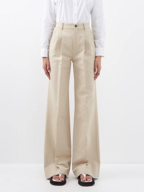 Nili Lotan - Flavie Pleated Cotton-blend Trousers - Womens - Beige