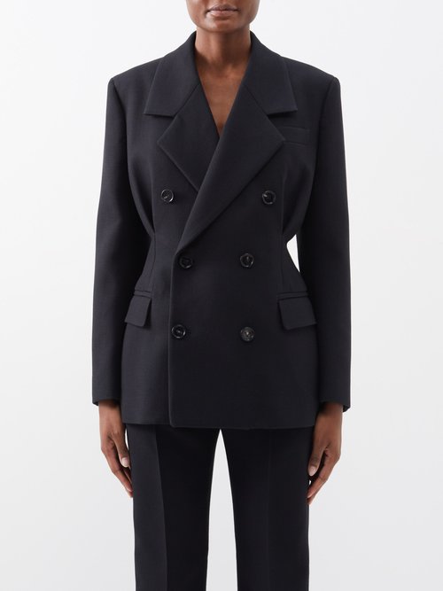 Bottega Veneta - Double-breasted Melange-twill Suit Jacket - Womens - Black