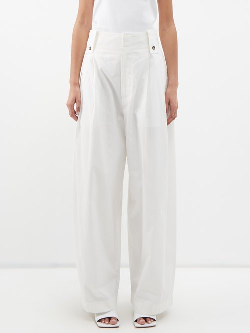 Bottega Veneta - Pleated Wide-leg Twill Trousers - Womens - White