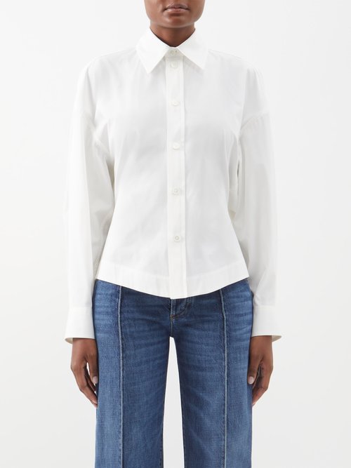 Bottega Veneta - Gathered-back Cotton-blend Poplin Shirt - Womens - Ivory