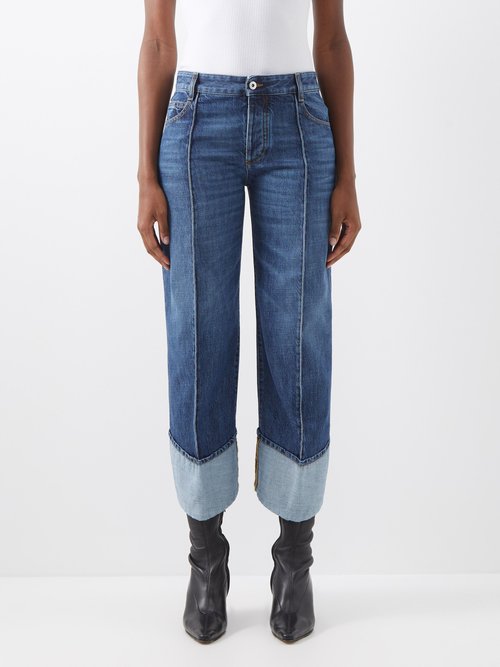 Bottega Veneta - Front-seam Curved Cropped Jeans - Womens - Denim