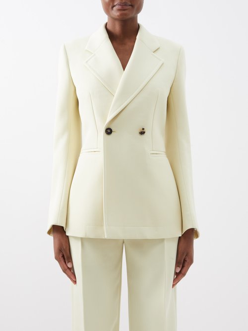 Bottega Veneta - Curved-sleeve Double-breasted Suit Jacket - Womens - Light Yellow