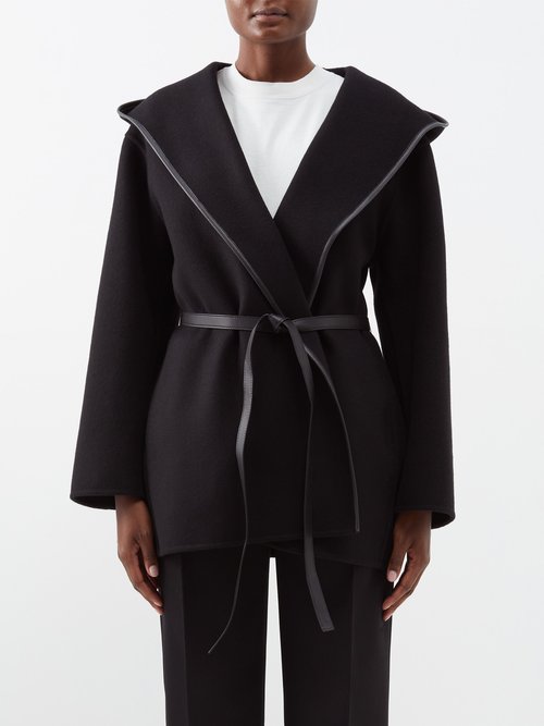 Bottega Veneta - Leather-trim Hooded Wool-blend Wrap Coat - Womens - Black