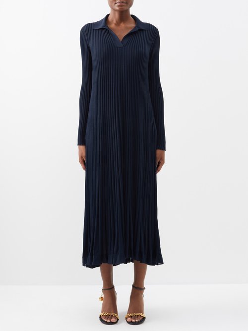 Bottega Veneta - Ribbed-knit Jersey Dress - Womens - Navy