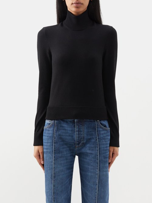 Bottega Veneta - Gathered-back Wool-blend Roll-neck Sweater - Womens - Black