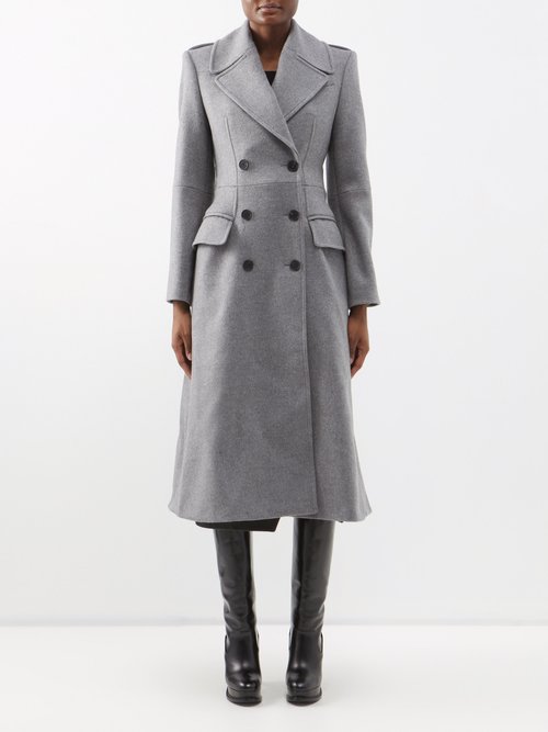 Alexander Mcqueen - Double-breasted Felted Wool-blend Coat - Womens - Grey