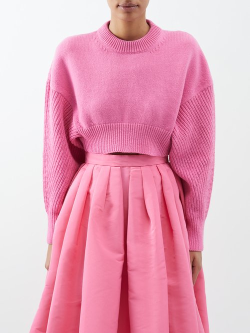 Alexander Mcqueen - Balloon-sleeve Cropped Wool Sweater - Womens - Pink