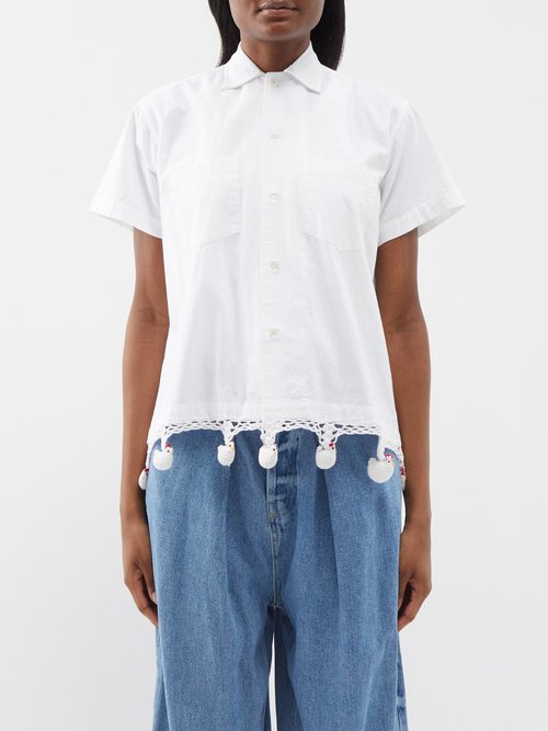 bode - crochet-chick cotton shirt womens white