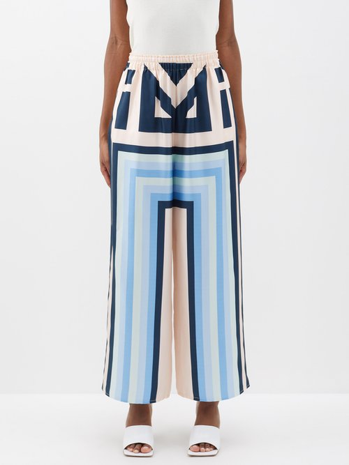Louisa Parris Lisbon Geometric Silk-twill Trousers