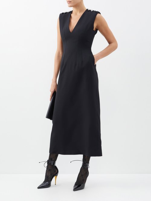 Gucci - Button-embellished Silk-blend Crepe Midi Dress - Womens - Black