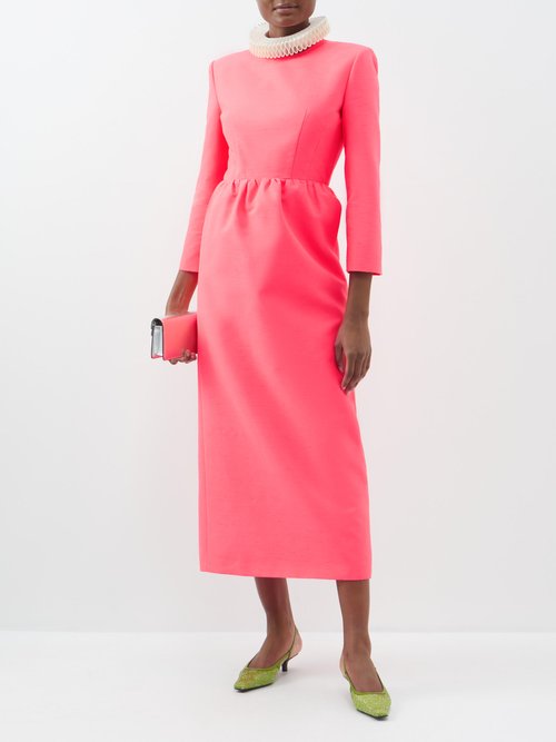 Gucci - Detachable-collar Shantung Midi Dress - Womens - Pink
