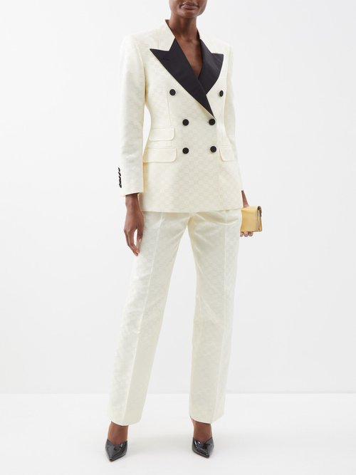 Gucci - GG Double-breasted Cotton-blend Tuxedo Jacket - Womens - Cream Black