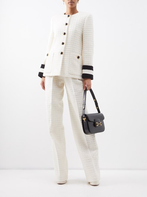Gucci - Collarless Button-front Cotton-blend Tweed Jacket - Womens - Cream Black