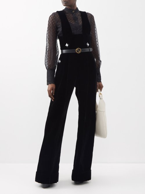 Gucci - Embellished Velvet Jumpsuit - Womens - Black
