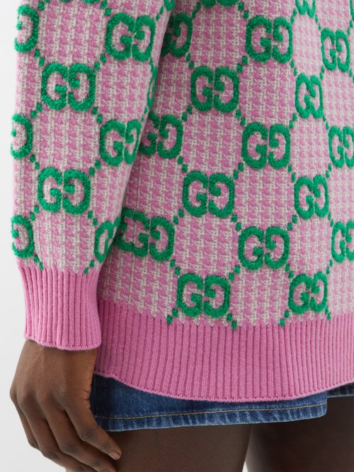 Gucci Pink/Green Wool Embroidered Kingsnake Sweater Size S - Yoogi's Closet