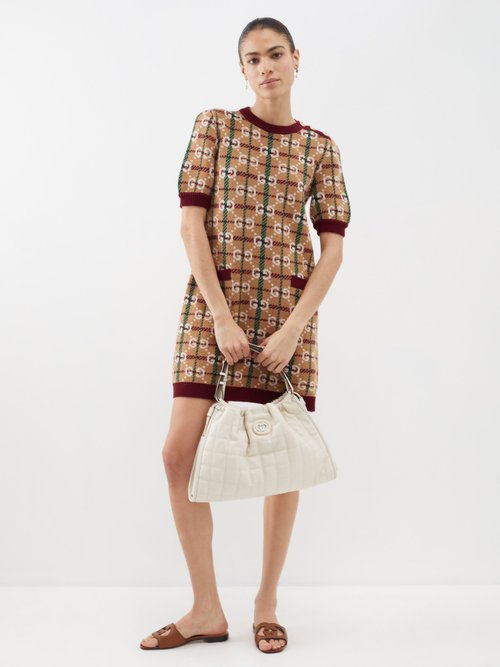 Gucci - GG-jacquard Checked Wool Mini Dress - Womens - Light Brown Multi
