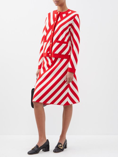 Gucci - Chevron-stripe Wool Cardigan - Womens - Red White
