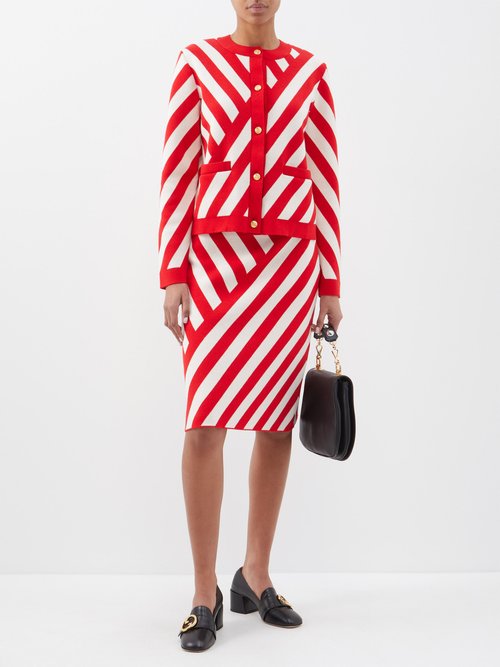 Gucci Chevron-stripe Wool A-line Skirt