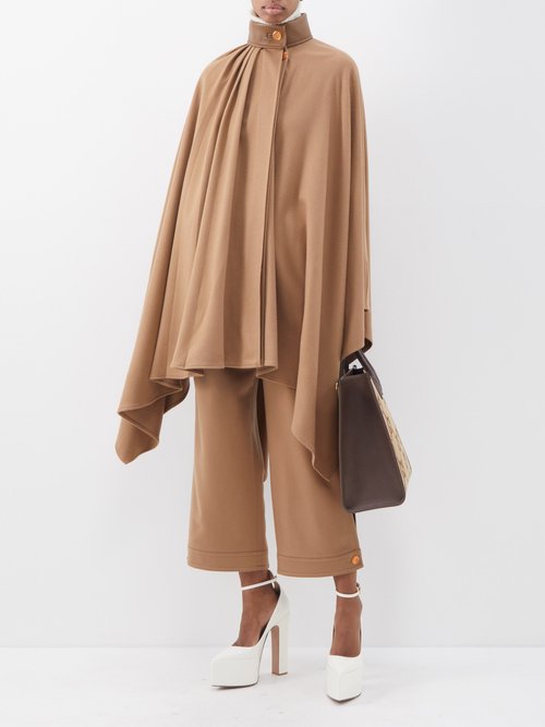 Gucci - Asymmetric Leather-trim Wool Cape - Womens - Camel