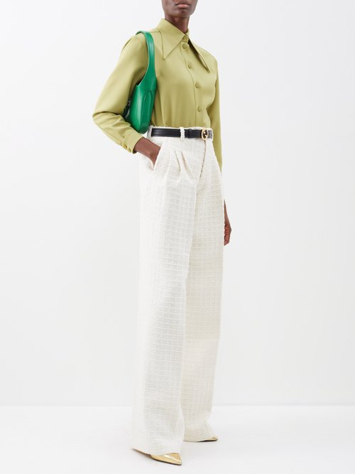Gucci - High-rise Cotton-blend Tweed Trousers - Womens - Ivory