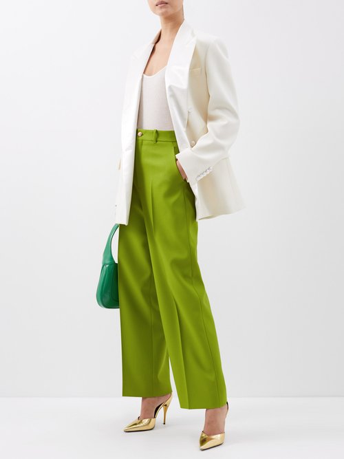 Gucci - High-waist Drill Wide-leg Trousers - Womens - Green