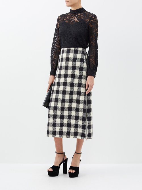 Gucci - Checked Wool Midi Skirt - Womens - Black Cream