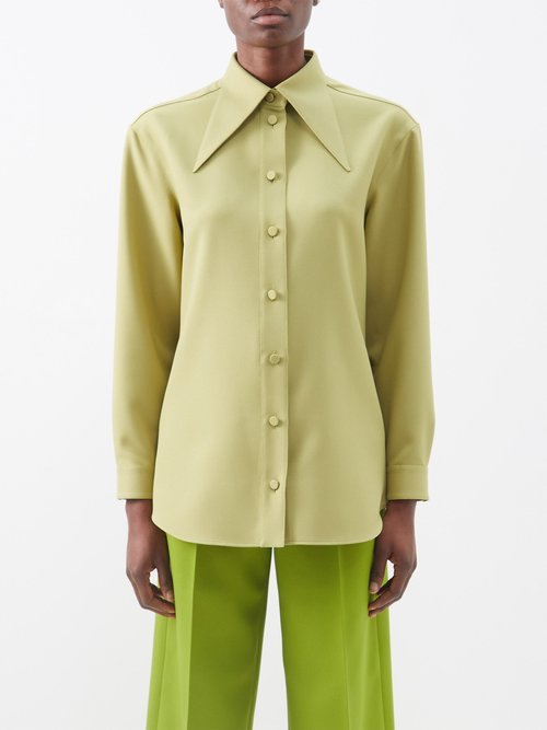 Gucci - Point-collar Shirt - Womens - Olive