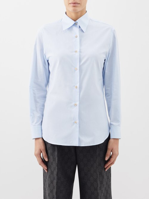 Gucci - Striped Cotton-poplin Shirt - Womens - Light Blue
