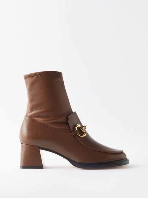 Gucci Horsebit Leather Ankle Boots In Brown