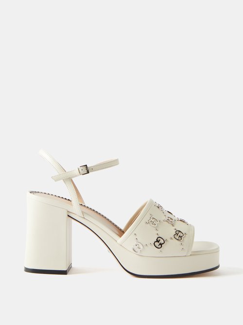 Gucci - Janaya Gg-studded Leather Sandals - Womens - White