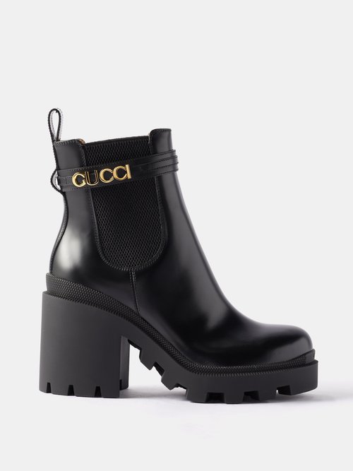 Gucci Logo-plaque Leather Ankle Boots