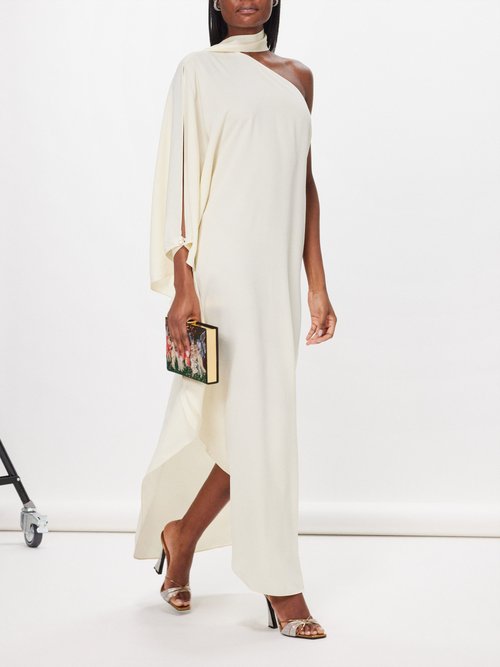 Taller Marmo Feather-Trim Long-Sleeve Dress - Neutrals